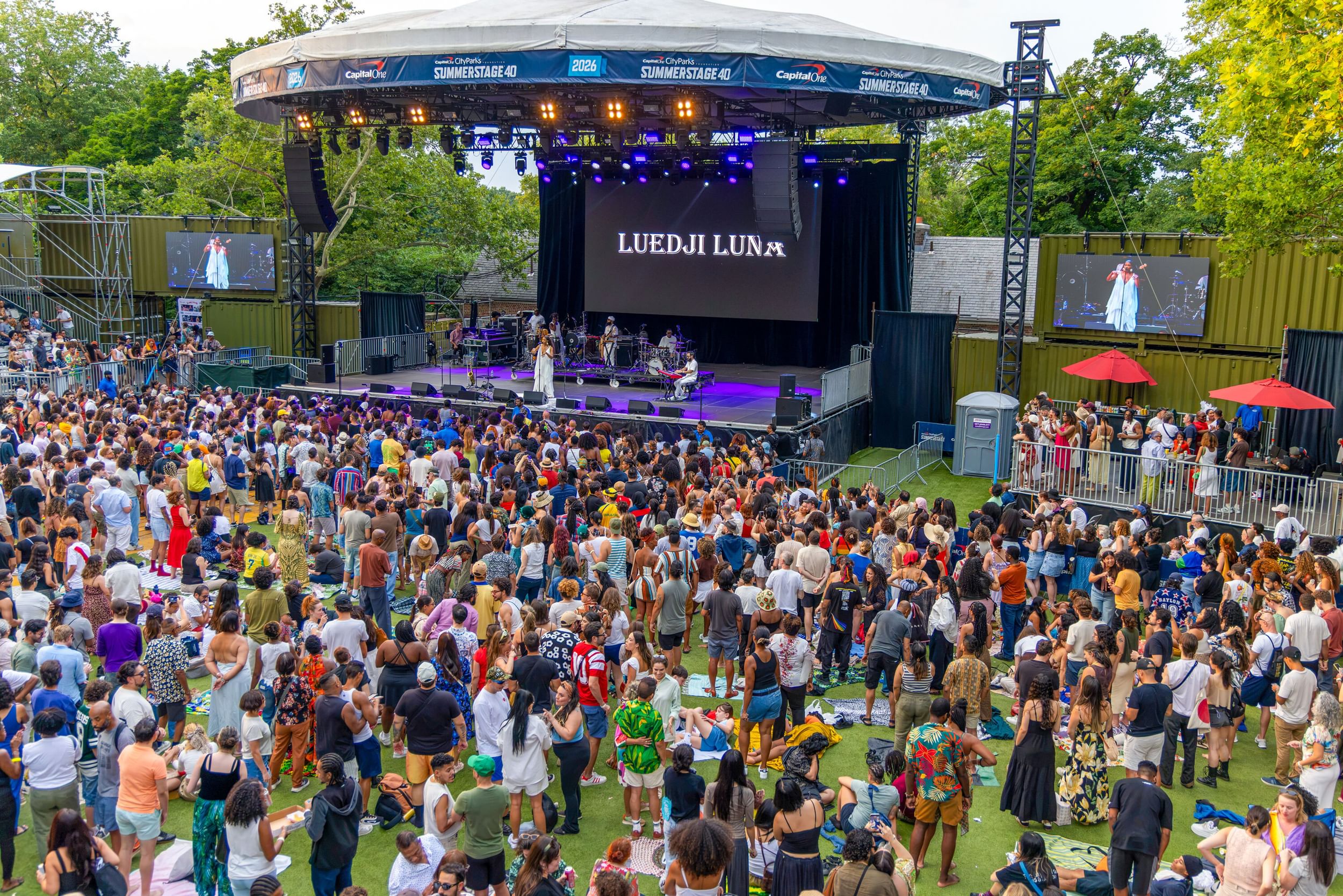 A crowd of people watching Luedji Luna's performance for SummerStage.