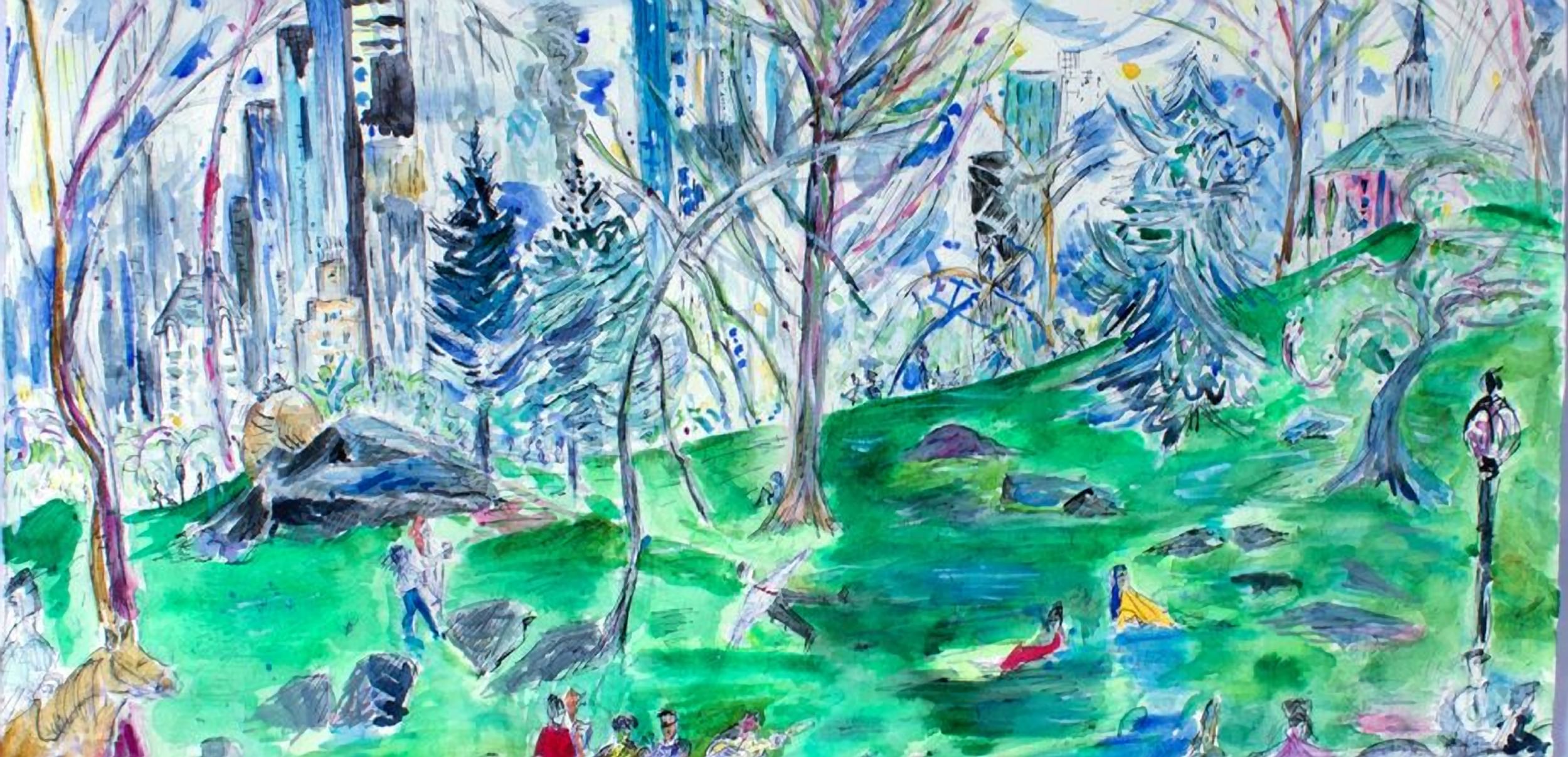 “Almost Spring, Central Park” (watercolor, detail) by Jessica Daryl Winer